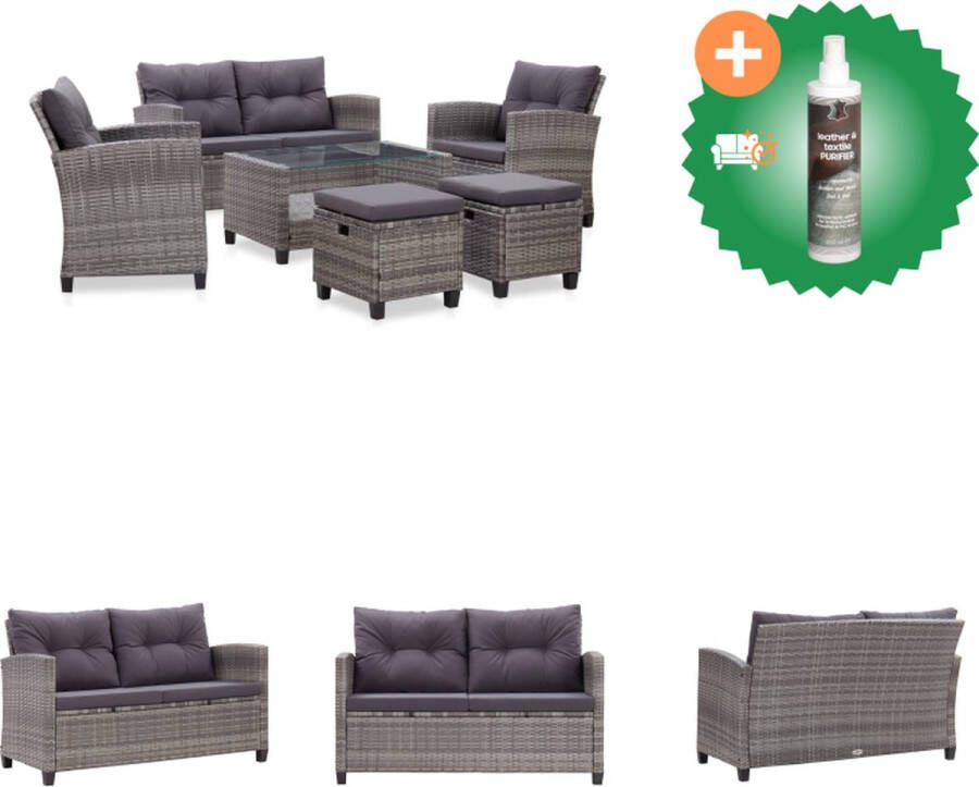 VidaXL Loungeset Donkergrijs poly rattan 124 x 68 x 77 cm weerbestendig Loungebank Inclusief Reiniger