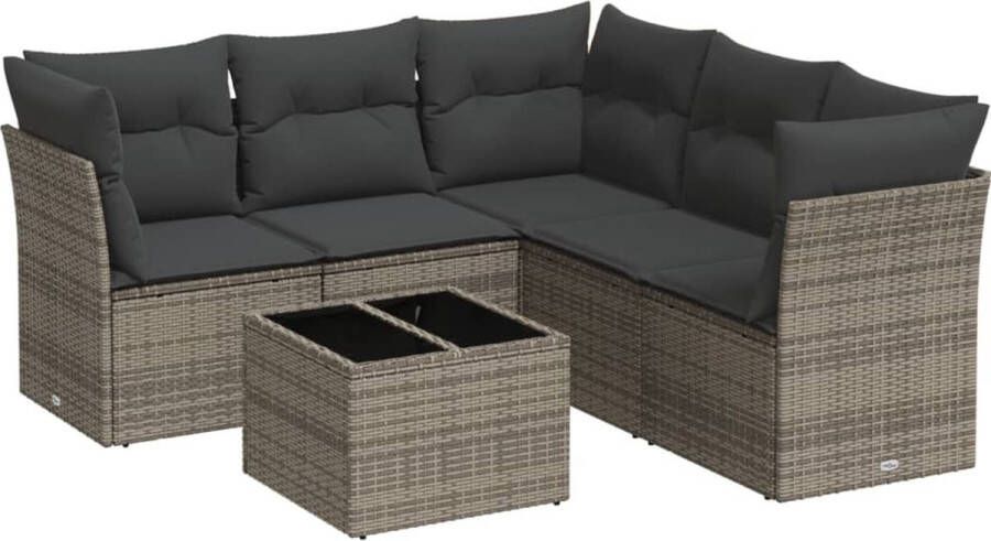 VidaXL 6-delige Loungeset met kussens poly rattan grijs