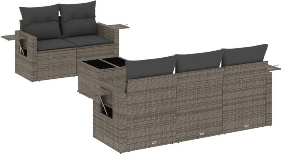 VidaXL 6-delige Loungeset met kussens poly rattan grijs