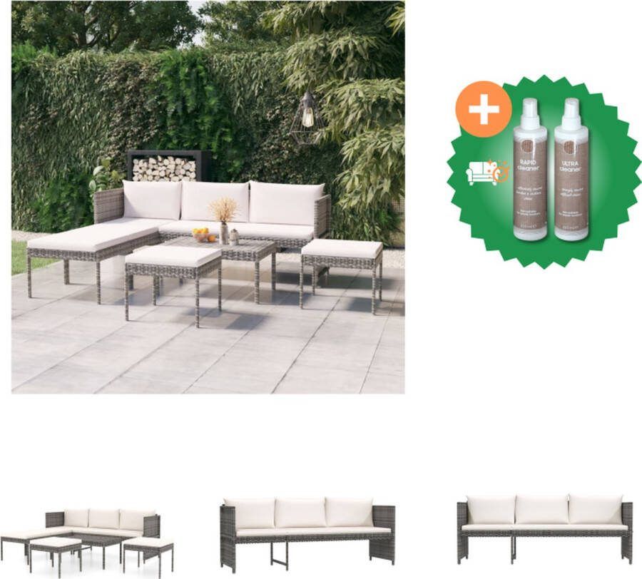 VidaXL Loungeset Poly rattan Grijs Inclusief salontafel Modulair design Comfortabele kussens Tuinset Inclusief Onderhoudsset