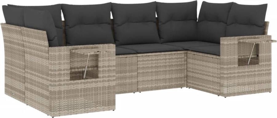 VidaXL 6-delige Loungeset met kussens poly rattan lichtgrijs