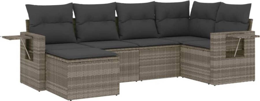VidaXL 6-delige Loungeset met kussens poly rattan lichtgrijs