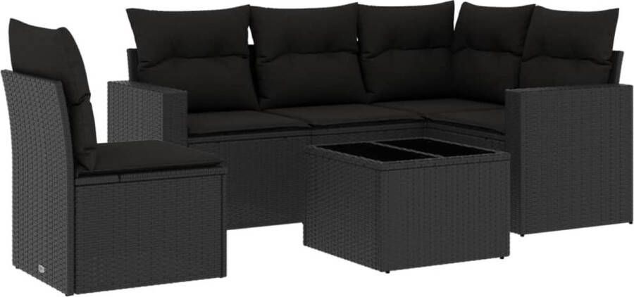 VidaXL 6-delige Loungeset met kussens poly rattan zwart