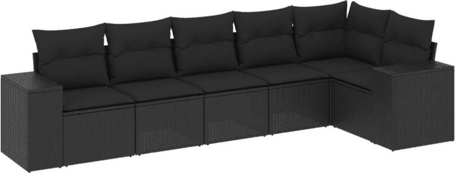 VidaXL 6-delige Loungeset met kussens poly rattan zwart