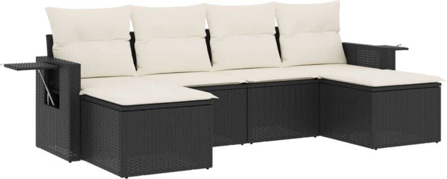 VidaXL 6-delige Loungeset met kussens poly rattan zwart