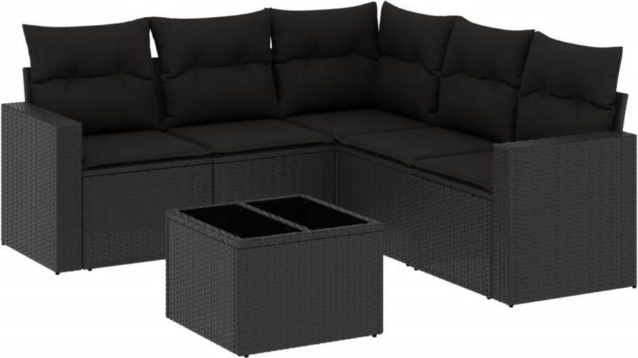 VidaXL 6-delige Loungeset met kussens poly rattan zwart