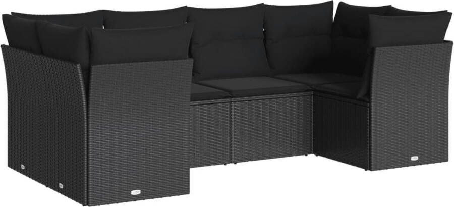 VidaXL 6-delige Loungeset met kussens poly rattan zwart