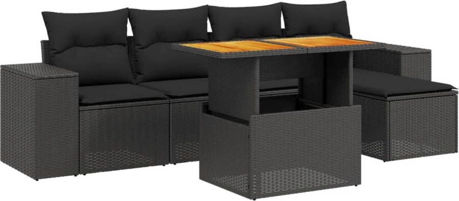 VidaXL 6-delige Loungeset met kussens poly rattan zwart
