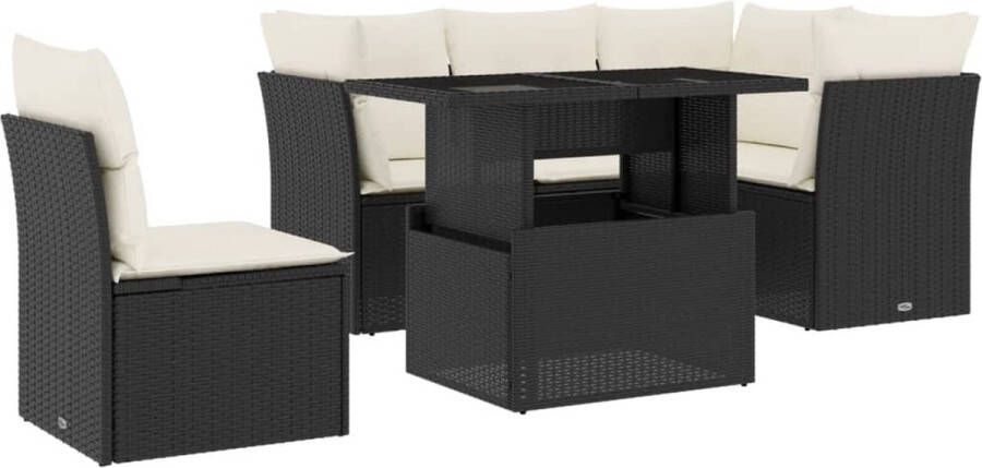 VidaXL 6-delige Loungeset met kussens poly rattan zwart