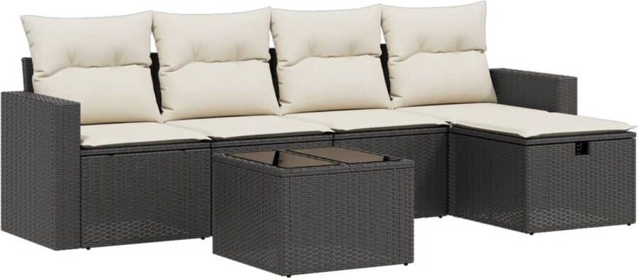 VidaXL 6-delige Loungeset met kussens poly rattan zwart