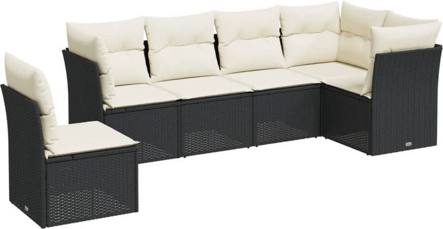 VidaXL 6-delige Loungeset met kussens poly rattan zwart