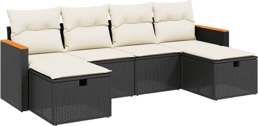 VidaXL 6-delige Loungeset met kussens poly rattan zwart