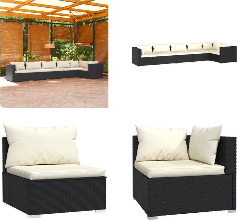 VidaXL 6-delige Loungeset met kussens poly rattan zwart Loungeset Loungesets Tuinsets Poly Rattan Loungeset