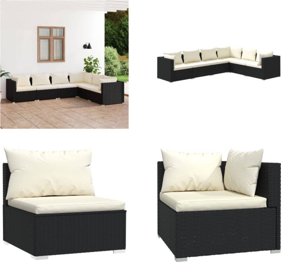 VidaXL 6-delige Loungeset met kussens poly rattan zwart Loungeset Loungesets Tuinsets Poly Rattan Loungeset