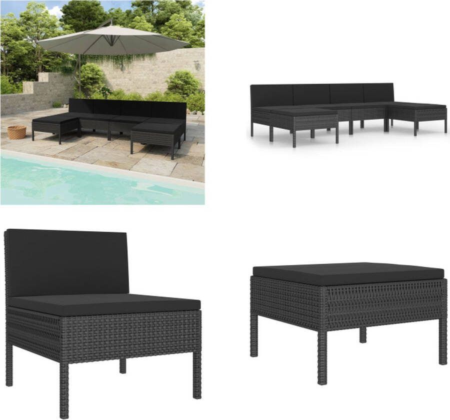 VidaXL 6-delige Loungeset met kussens poly rattan zwart Tuinbank Tuinbanken Loungebank Loungebanken