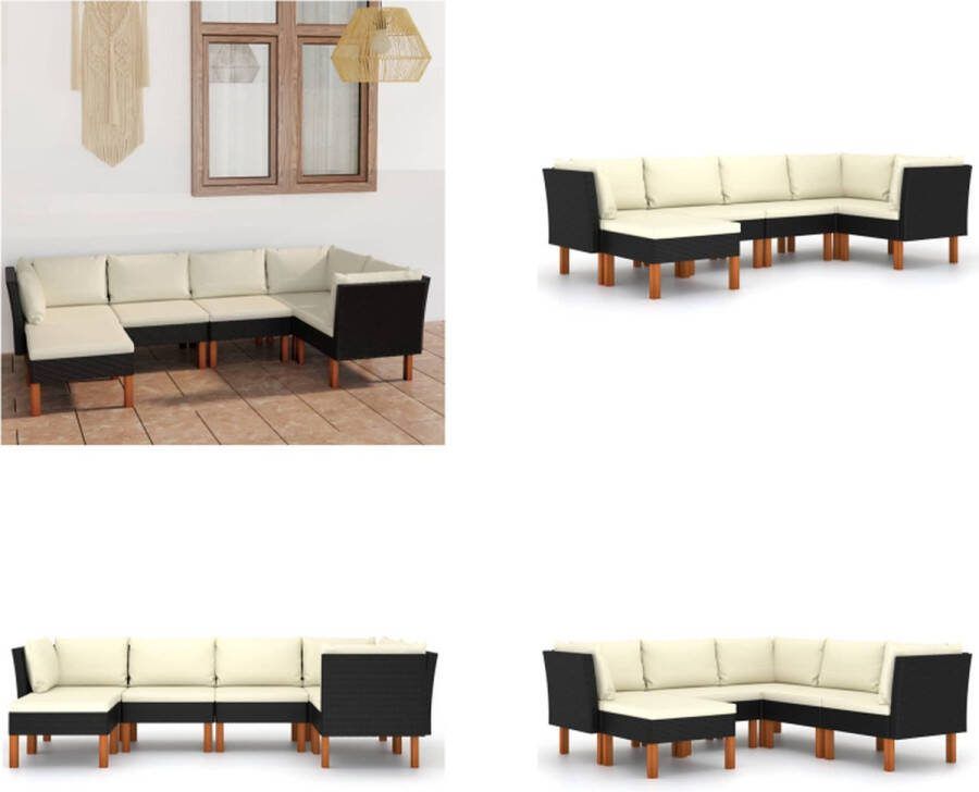 VidaXL 6-delige Loungeset met kussens poly rattan zwart Tuinstoel Tuinstoelen Loungestoel Loungestoelen