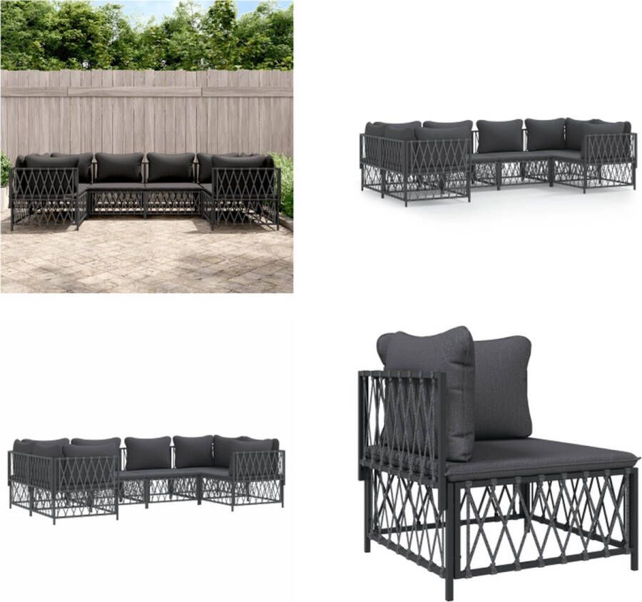 VidaXL 6-delige Loungeset met kussens staal antracietkleurig Loungeset Loungesets Tuinset Tuinmeubelset