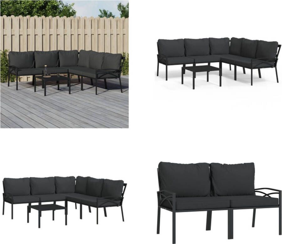 VidaXL 6-delige Loungeset met kussens staal grijs Loungeset Loungesets Tuinset Stalen Loungeset