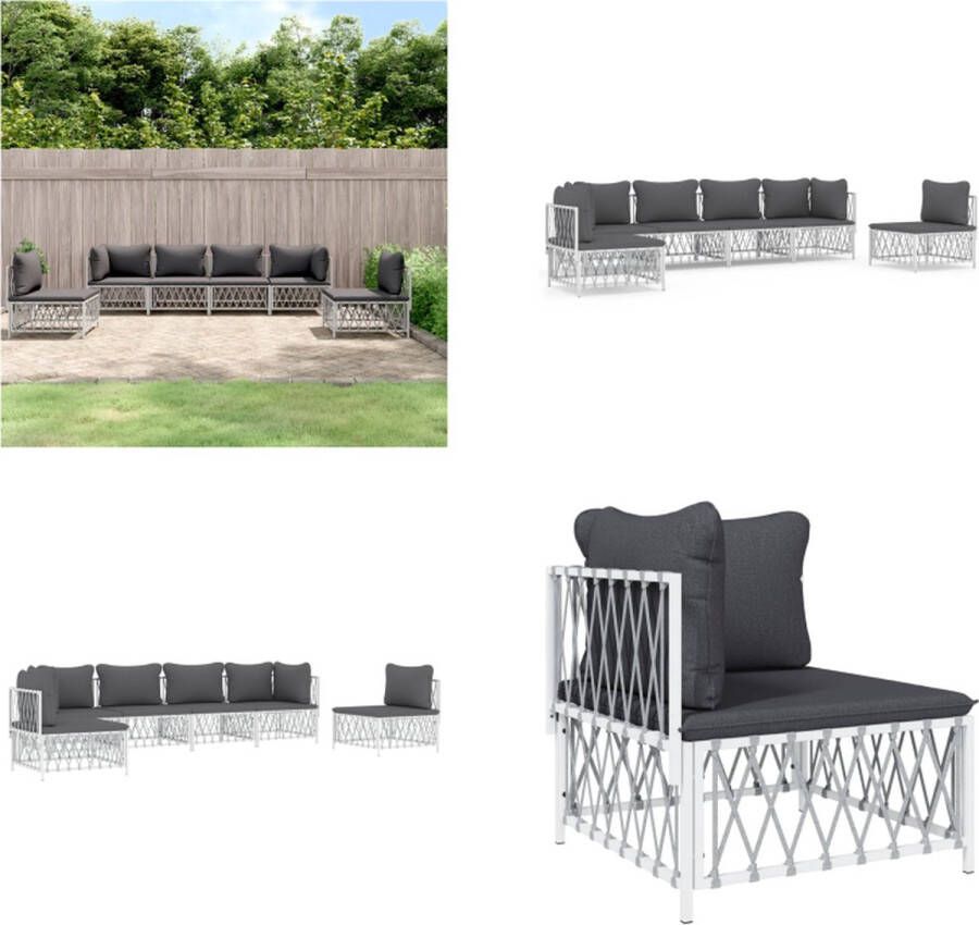 VidaXL 6-delige Loungeset met kussens staal wit Loungeset Loungesets Tuinset Tuinmeubelset