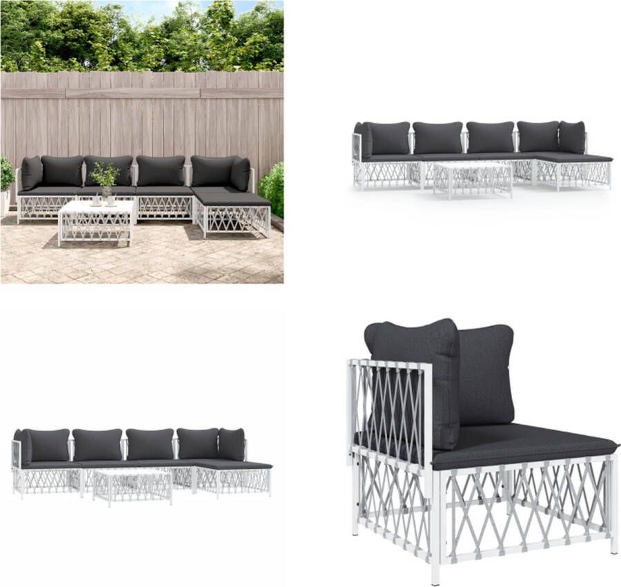 VidaXL 6-delige Loungeset met kussens staal wit Loungeset Loungesets Tuinset Tuinmeubelset