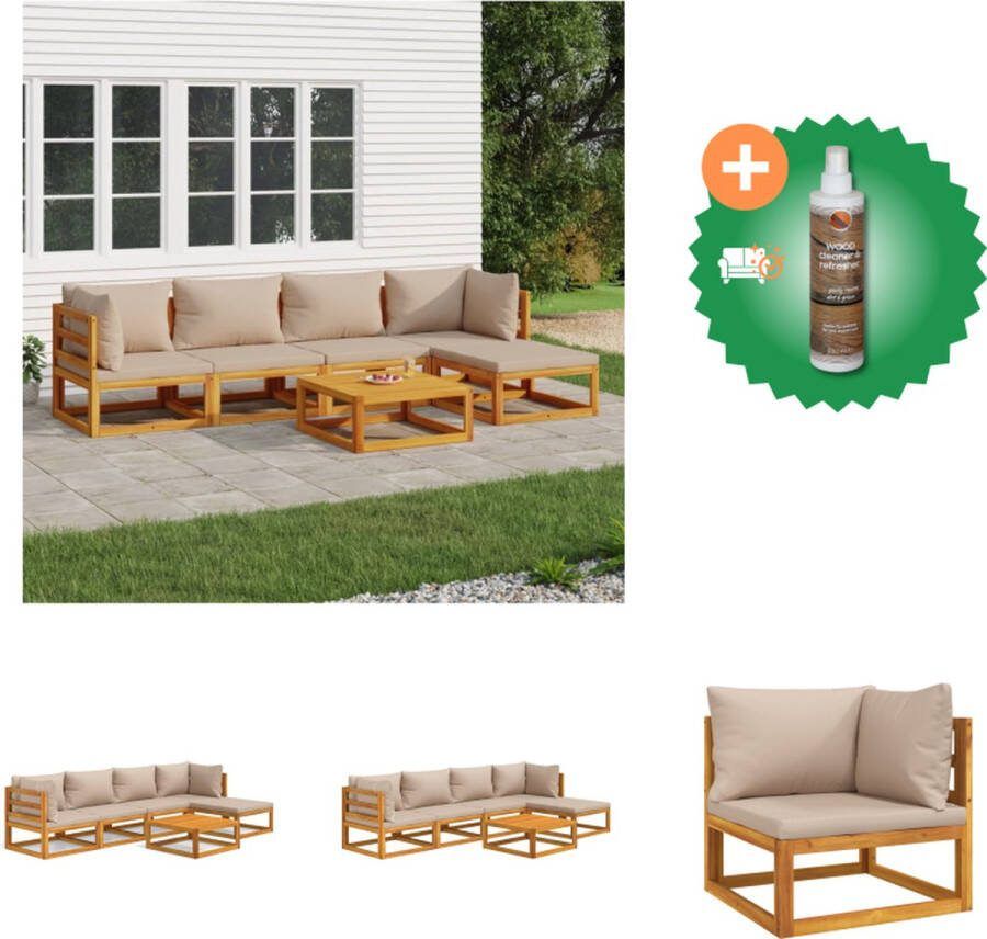 VidaXL Tuinset Acaciahout Hoekbank Middenbank Voetenbank Tafel Comfortabel en Modulair Met Kussens 110 kg Draagvermogen Taupe Kussen 68 x 68 x 29 cm Tuinset Inclusief Houtreiniger en verfrisser