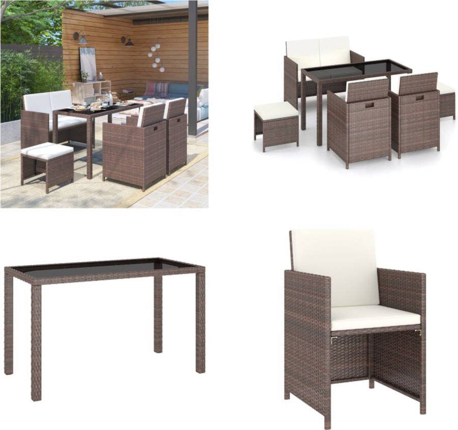 VidaXL 6-delige Tuinset met kussens poly rattan bruin Eethoek Voor Buiten Eethoeken Voor Buiten Tuintafel En Stoel Tuintafels En Stoelen