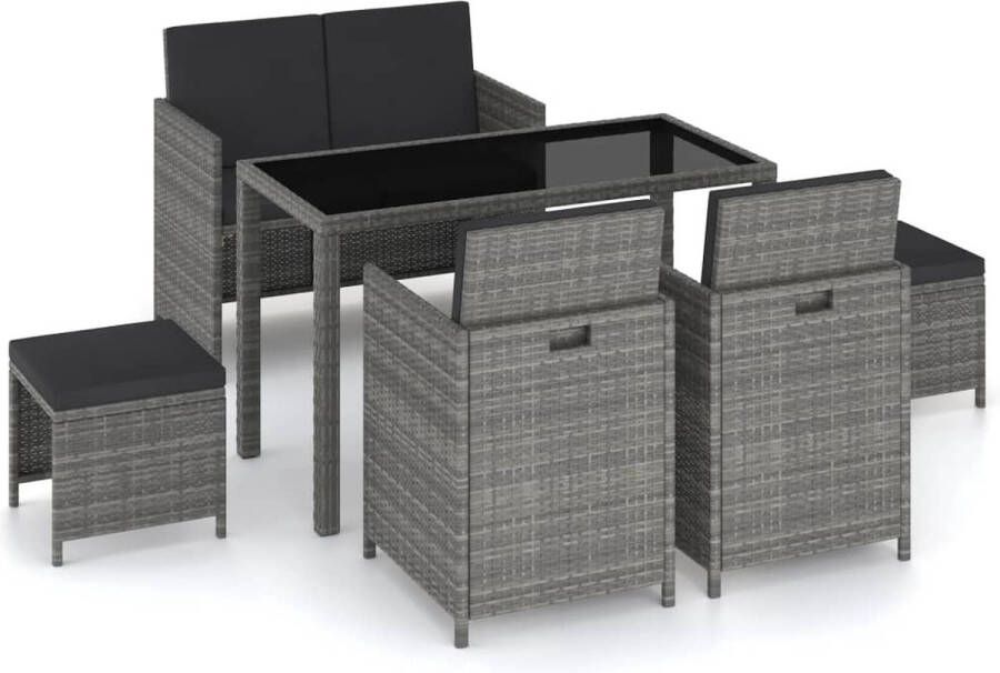 VidaXL -6-delige-Tuinset-met-kussens-poly-rattan-grijs