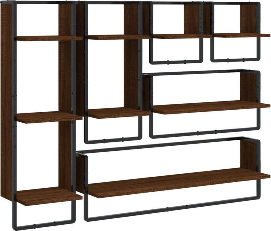 VidaXL -6-delige-Wandschappenset-met-stangen-bewerkt-hout-bruineiken