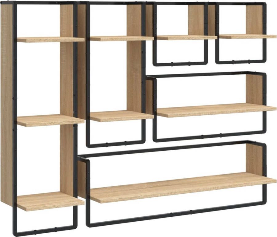 VidaXL -6-delige-Wandschappenset-met-stangen-bewerkt-hout-sonoma-eiken