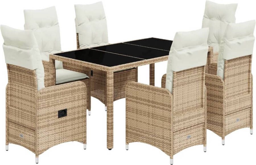 VidaXL 7-delige Bistroset met kussens poly rattan beige
