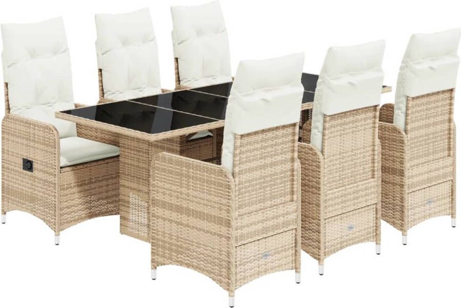 VidaXL 7-delige Bistroset met kussens poly rattan beige