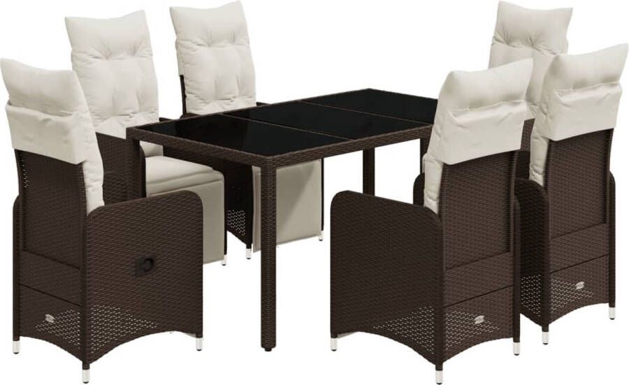 VidaXL 7-delige Bistroset met kussens poly rattan bruin