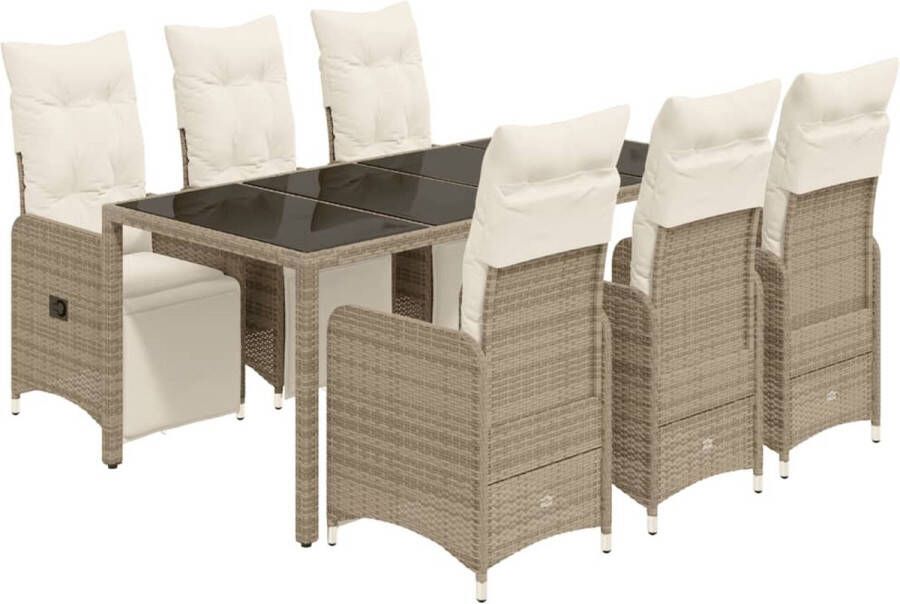 VidaXL 7-delige Bistroset met kussens poly rattan bruin