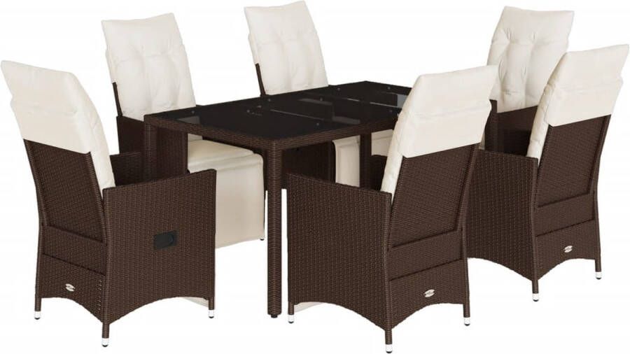 VidaXL 7-delige Bistroset met kussens poly rattan bruin