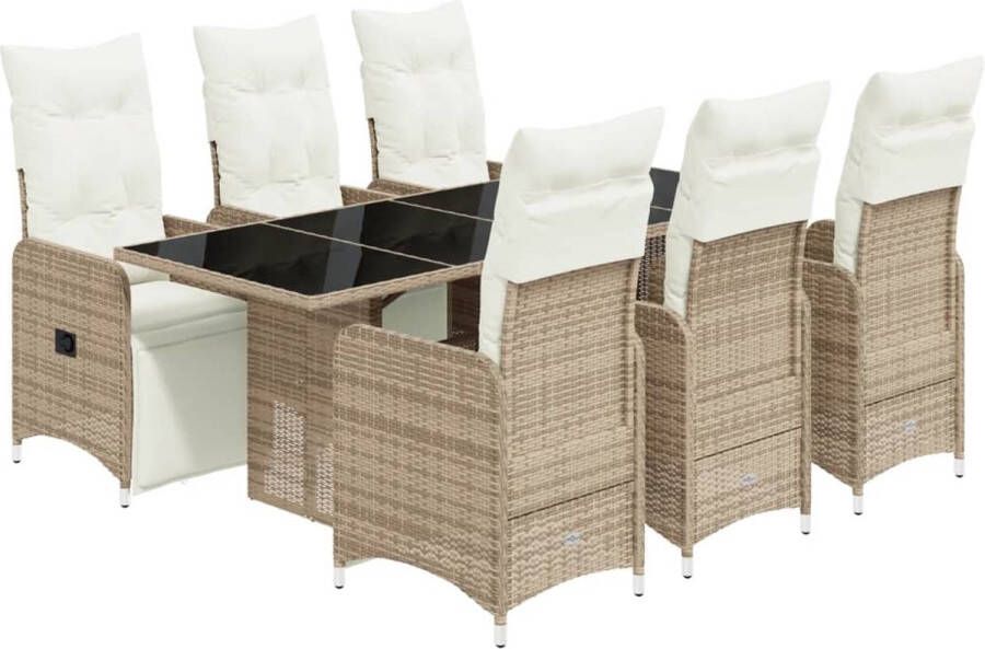 VidaXL 7-delige Bistroset met kussens poly rattan bruin