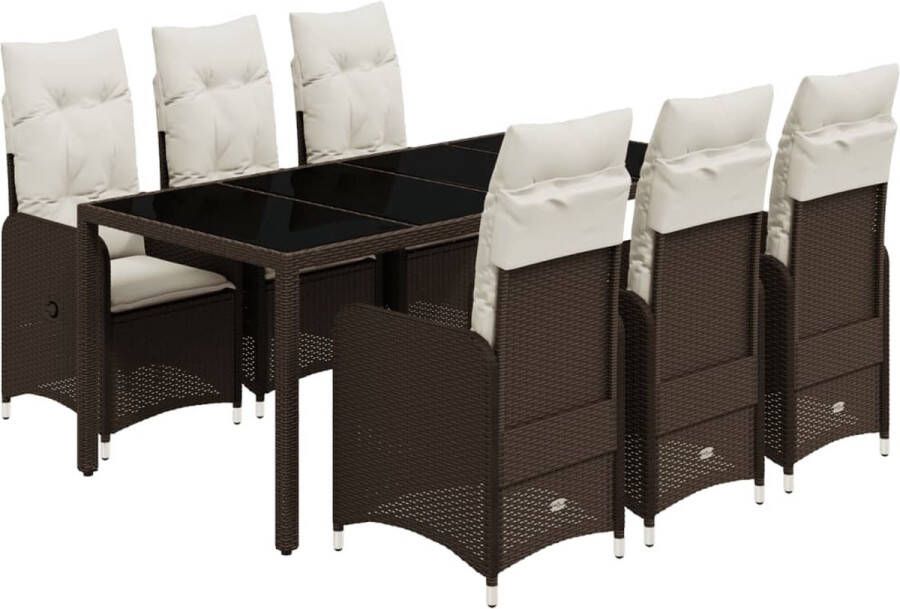 VidaXL 7-delige Bistroset met kussens poly rattan bruin