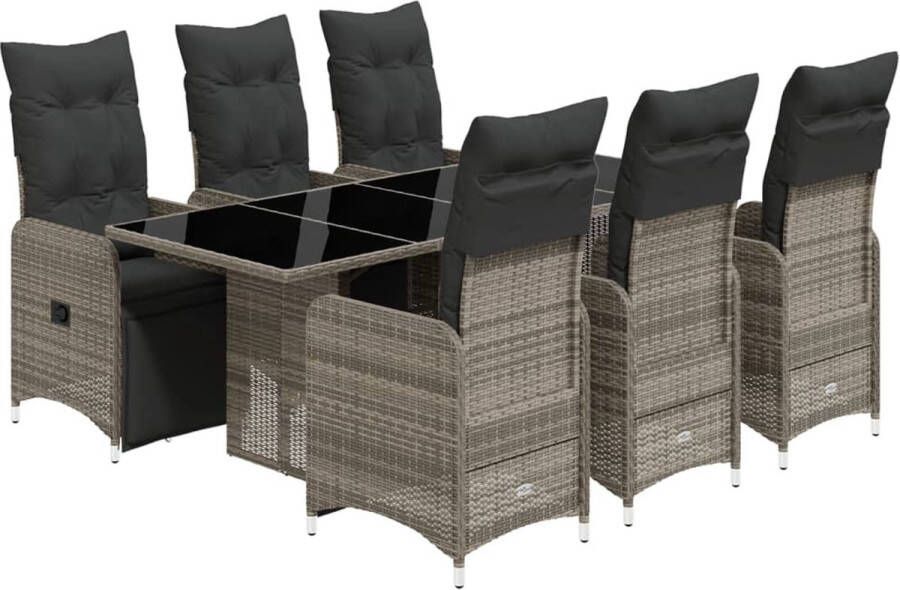 VidaXL 7-delige Bistroset met kussens poly rattan grijs