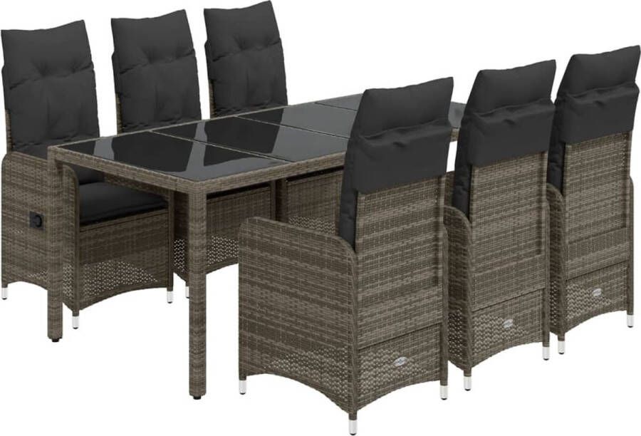 VidaXL 7-delige Bistroset met kussens poly rattan grijs