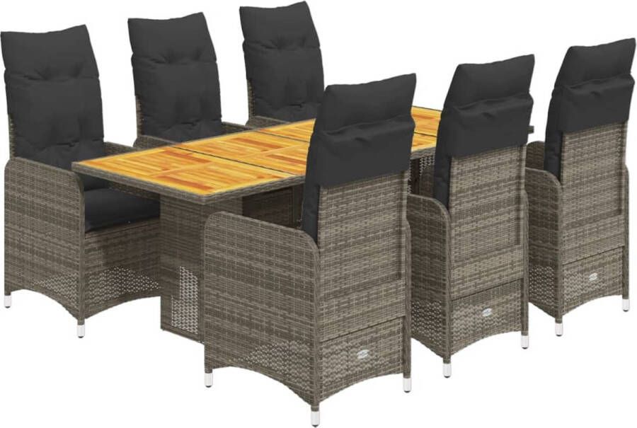 VidaXL 7-delige Bistroset met kussens poly rattan grijs