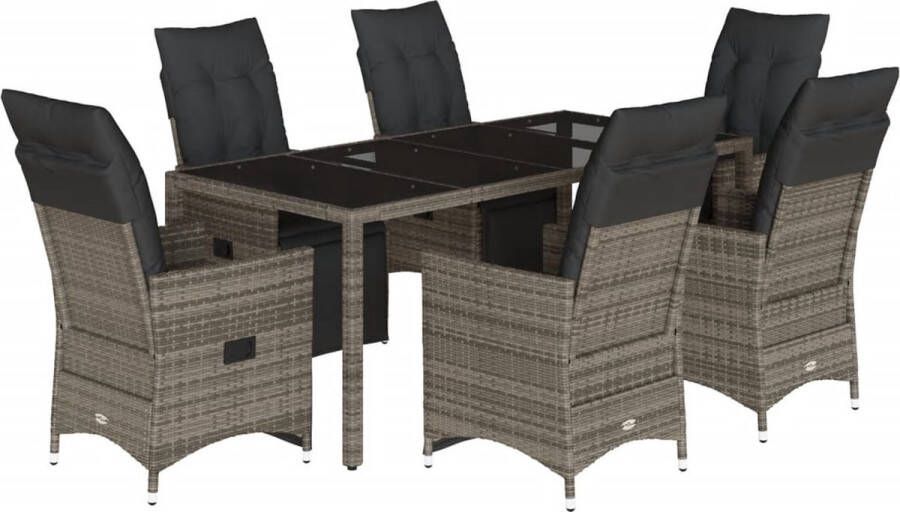 VidaXL 7-delige Bistroset met kussens poly rattan grijs