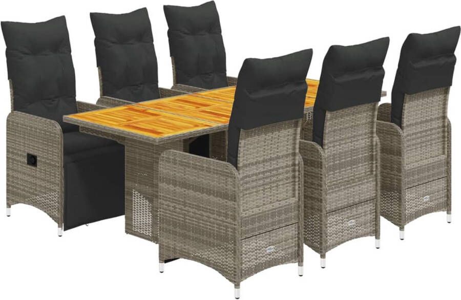 VidaXL 7-delige Bistroset met kussens poly rattan grijs