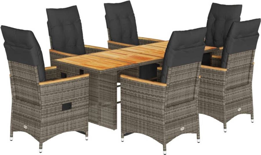 VidaXL 7-delige Bistroset met kussens poly rattan grijs