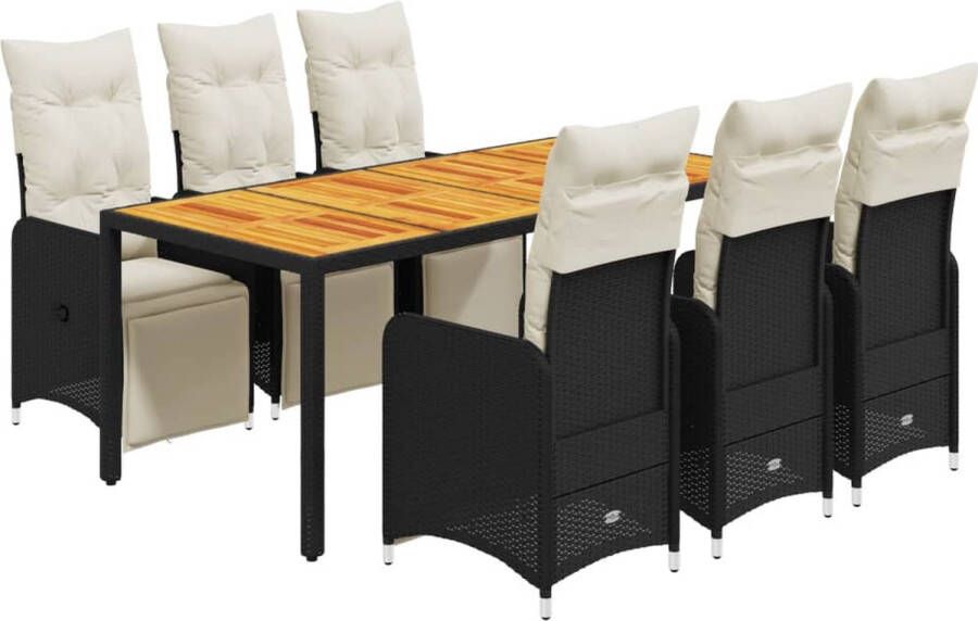VidaXL 7-delige Bistroset met kussens poly rattan zwart