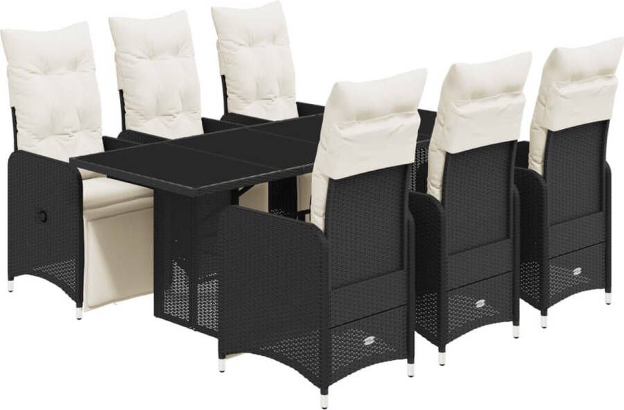 VidaXL 7-delige Bistroset met kussens poly rattan zwart