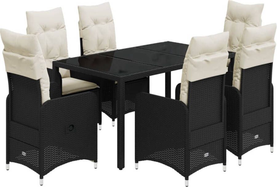 VidaXL 7-delige Bistroset met kussens poly rattan zwart