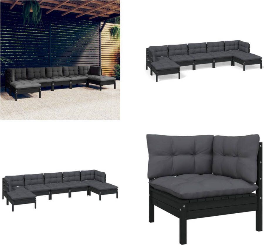 VidaXL 7-delige Loungeset met kussens grenenhout zwart Loungeset Loungesets Lounge Set Lounge Sets