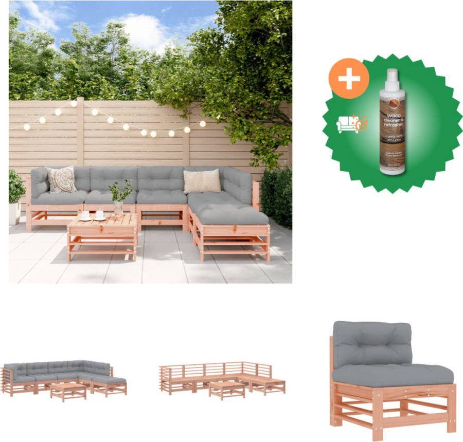 VidaXL Loungeset Douglas hout Modulair design Comfortabele kussens 110 kg draagvermogen Grijs Oxford stof 3 x middenbank 2 x hoekbank 2 x voetenbank salontafel Montage vereist Tuinset Inclusief Houtreiniger en verfrisser
