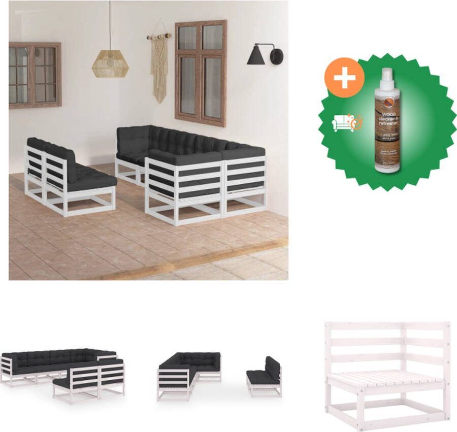 VidaXL Tuinset Grenenhout Wit 4x Middenbank 3x Hoekbank Afmetingen- 70x70x67cm Inclusief 7x Zitkussen en 10x Rug Zijkussen Tuinset Inclusief Houtreiniger en verfrisser