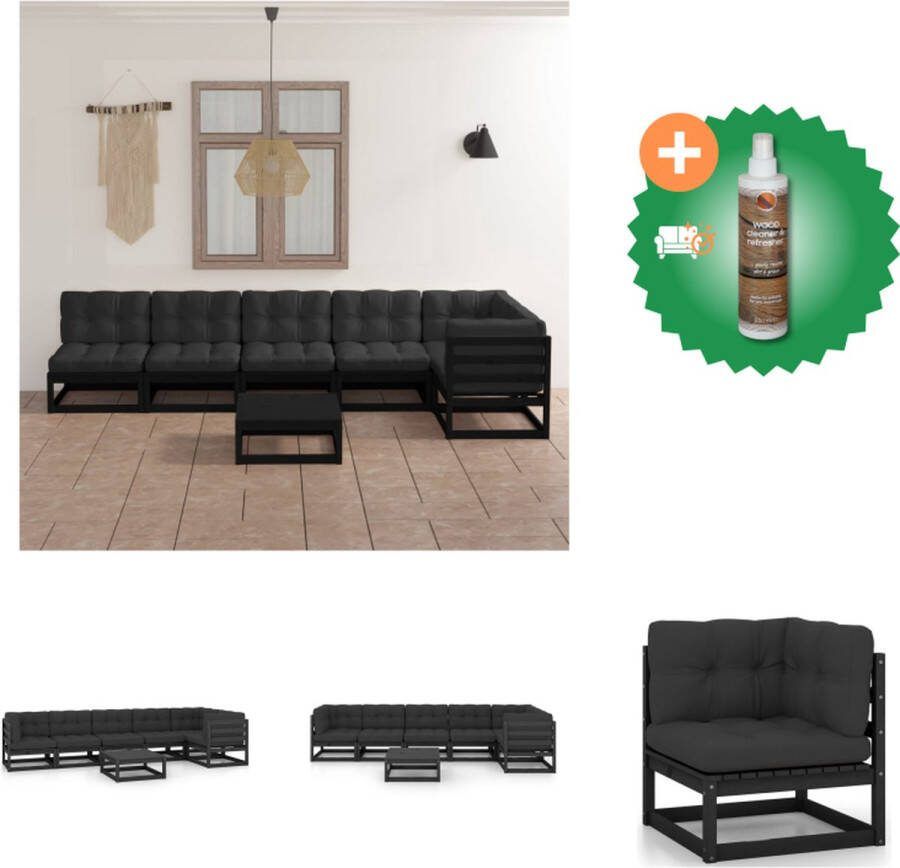 VidaXL Loungebank Grenenhout Zwart 70x70x67 cm Inclusief kussens Montage vereist Tuinset Inclusief Houtreiniger en verfrisser