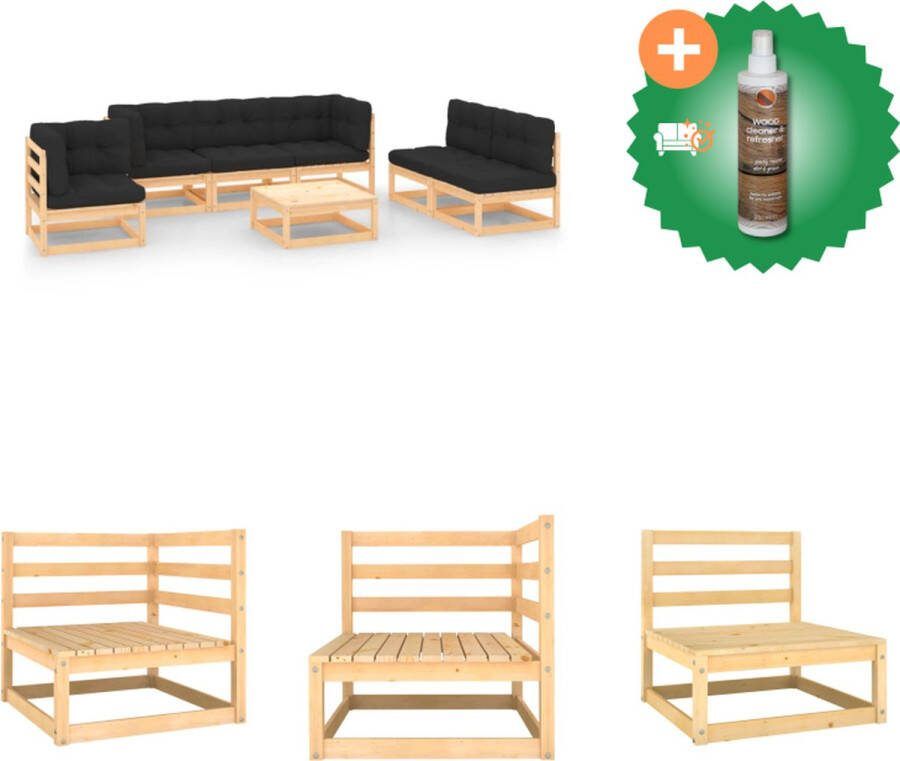 VidaXL Tuinset Grenenhout Antraciet 3 Middenbank 3 Hoekbank Tafel 70x70x67cm 6 zitkussen 9 rugkussen Tuinset Inclusief Houtreiniger en verfrisser